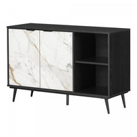 Mezzy 2-door Sideboard With Open Storage - Black Oak And Faux White Marble 