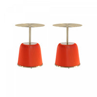 Anderson Modern Metal Top Upholstered End Table in Orange - Set of 2