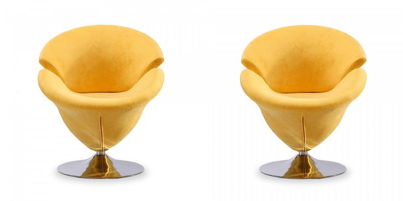 Tulip Modern Velvet Swivel Lounge Chair in Yellow - Set of 2