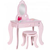 Qaba Kids Dressing Table Set, Vanity Table With Mirror And Stool, Princess Design Makeup Vanity Set With Storage Drawer, Gift For Girls 3-6 Years, Pink
