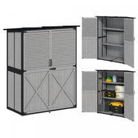 Outsunny Outdoor Storage Cabinet, Wood Garden Shed With 2 Shelves, Grey