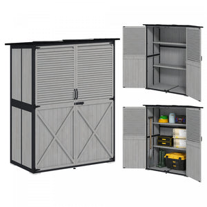 Outsunny Outdoor Storage Cabinet, Wood Garden Shed With 2 Shelves, Grey