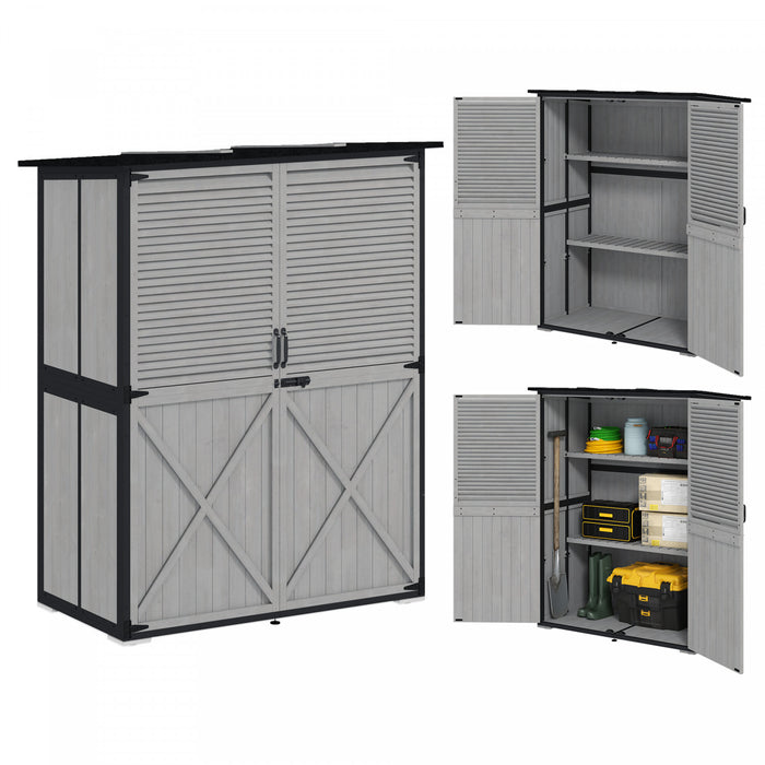Outsunny Outdoor Storage Cabinet, Wood Garden Shed With 2 Shelves, Grey