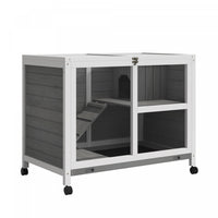 Pawhut Indoor Rabbit Hutch With Wheels, Bunny Cage Guinea Pig House Small Animals Habitat W/ Top Acc