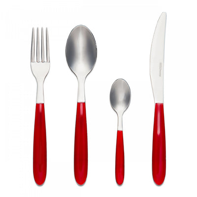 Arimi Nilu Italian Stainless Steel 24 Piece Flatware Set - Service For 6 - Red Handle|Ensemble De Couverts En Acier Inoxydable Italien Arimi Nilu 24 Pieces - Service Pour 6 Personnes - Manche Rouge