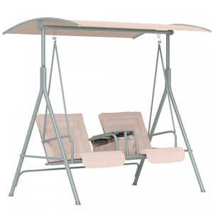 Outsunny Double Outdoor Swing Chair With Pivot Table And Storage, Beige
