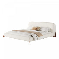 Harper Low Profile Boucle Upholstered Platform Bed Thick Curved Headboard,California King,Cream White King Bed 