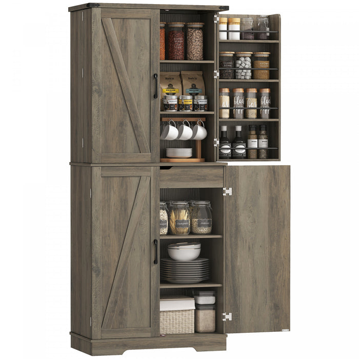 HOMCOM 72\" Kitchen Pantry Cabinet, Farmhouse Kitchen Storage Cabinet, Grey
