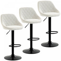 HOMCOM Bar Stools Set of 3 with Adjustable Linen-Look Bar Chairs, Off-White