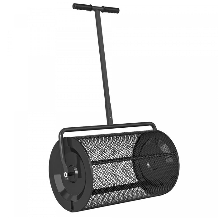 Outsunny 24 Inch Compost Spreader, Peat Moss Spreader with 24.4\"/26.4\" Height Adjustable Handle and Metal Mesh Basket, Lawn and Garden Soil Spreader for Spreading Manure, Black