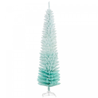 Homcom 7ft Pencil Artificial Christmas Tree With 500 Branches|Homcom Sapin De Noel Artificiel Fin, Sapin De Noel Crayon, Bleu Degrade
