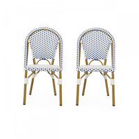 Julien Faux Ratten and Aluminum French Bistro Chairs, Set of 2 - Blue and White 