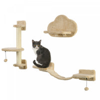 Pawhut Cat Wall Shelf With Scratching Post, Cloud-shaped Jumping Platform, Cat Wall Shelves For Rela
