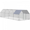 Pawhut Chicken Run, Galvanized Large Metal Chicken Coop Cage, Walk-in Enclosure Poultry Hen Run House Playpen Rabbit Hutch With Flat Roof, Cover, For Outdoor Backyard, 9.2' X 24.9' X 6.5', Silver
