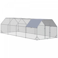 Pawhut Chicken Run, Galvanized Large Metal Chicken Coop Cage, Walk-in Enclosure Poultry Hen Run Hous