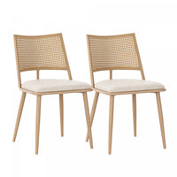 Oliver Modern Dining Chairs with PU Upholstered and PE Rattan Backrest Set of 2,Beige