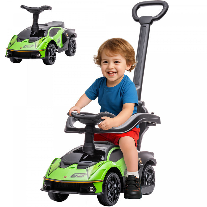 Aosom 3 In 1 Ride On Push Car For Toddlers, Licensed Kids Sliding Car, Baby Foot To Floor Ride On Car With Safety Protection Footrest Horn, Green