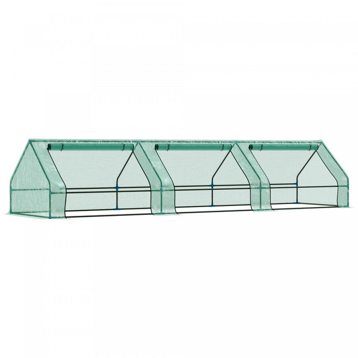 Outsunny 158\" X 39\" X 32\" Plant Greenhouse Portable Garden Seed Flower Tunnel Growing Tent 3 Large Zippered Roll-up Doors Backyard Gardening Planter Green