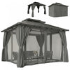 Outsunny 10' x 12' Double Roof Hardtop Gazebo with Curtains, Black