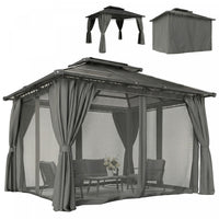 Outsunny 10' x 12' Double Roof Hardtop Gazebo with Curtains, Black
