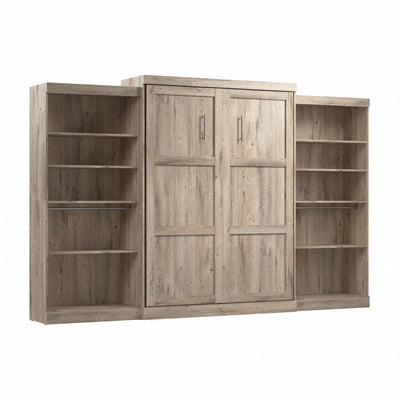 Bestar Pur Queen Murphy Bed with Two Shelving Units 136-Inch Wall Bed - Rustic Brown|Grand lit escamotable mural Pur de Bestar de 136 po avec 2 meubles à tablettes - brun rustique