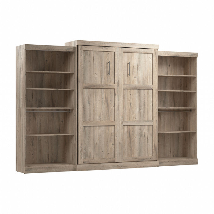 Bestar Pur Queen Murphy Bed with Two Shelving Units 136-Inch Wall Bed - Rustic Brown