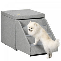 Pawhut 2 In 1 Dog Stairs Ottoman, Multi-purpose Pet Stair With Storage For Small Medium Dogs Cats, N