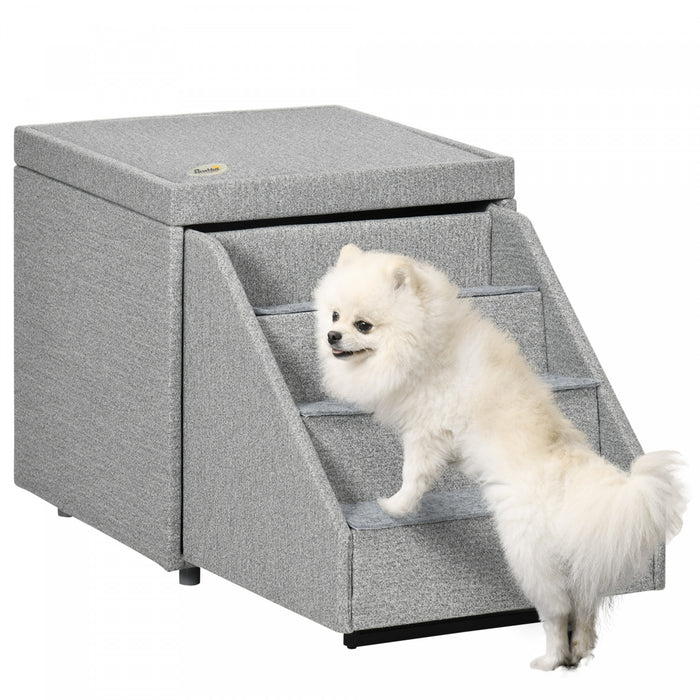 Pawhut 2 In 1 Dog Stairs Ottoman, Multi-purpose Pet Stair With Storage For Small Medium Dogs Cats, Non-slip Dog Steps For Couch, High Beds And Sofa