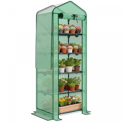 Outsunny Mini Greenhouse with Screen Roof, Portable Small Greenhouse, Green