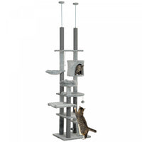 Pawhut Cat Tower For Large Cats Floor To Ceiling Cat Tree For Indoor Cats Adjustable Height 89