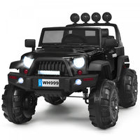 Costway 12v Kids Ride On Truck Rc Car W/ Led Lights Music Trunk Black