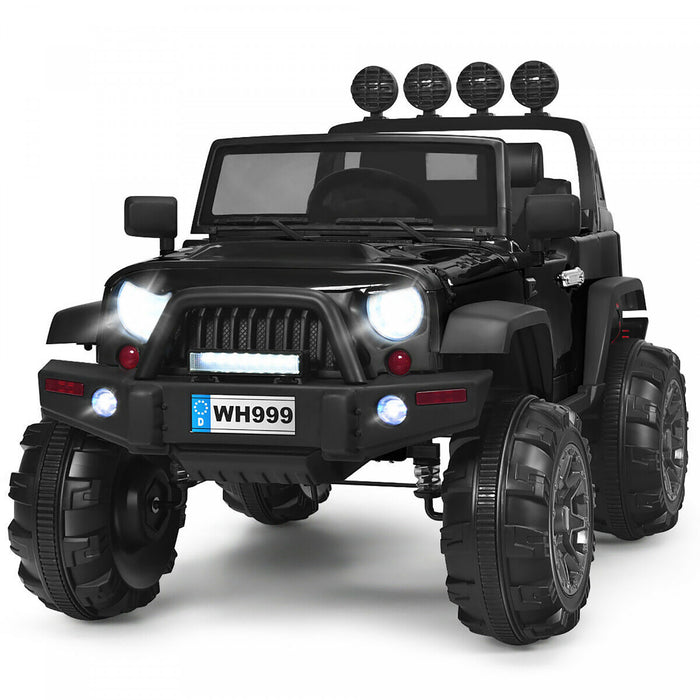 Costway 12v Kids Ride On Truck Rc Car W/ Led Lights Music Trunk Black
