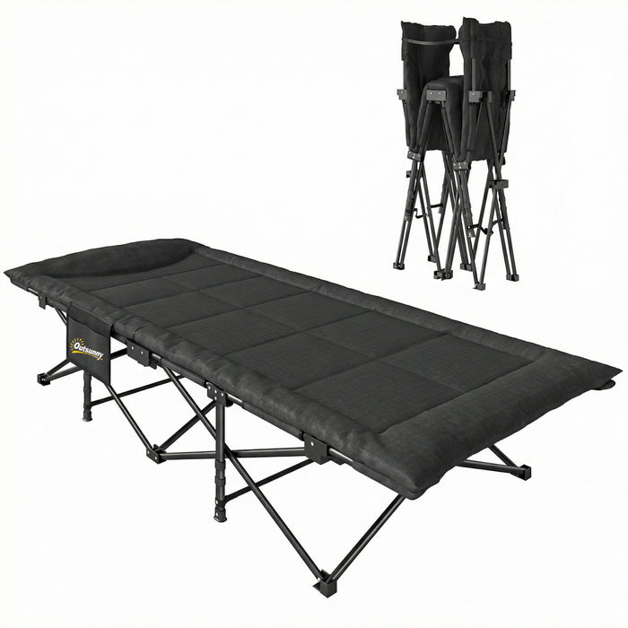 Outsunny Camping Cot for Adults with Padded Cushion, Black