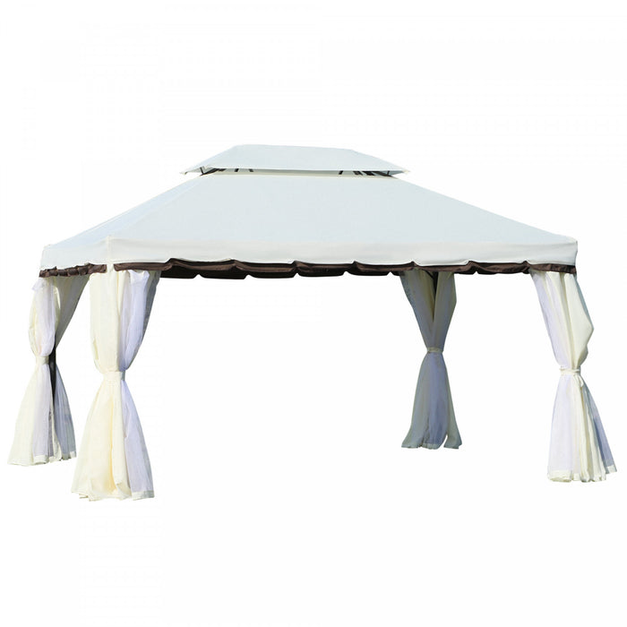 Outsunny 13' X 10' Outdoor Patio Gazebo Canopy With 2-tier Polyester Roof, Vented Mesh Sidewall & Strong Aluminum Frame, Cream White