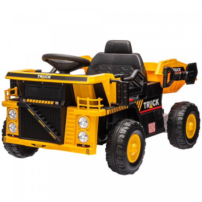 Qaba Kids Powered Ride-On Dump Truck, 12v Ride On Car Construction Vehicle With Electric Dump Bed, Shovel, Spring Suspension Wheels, Music Led Headlights For Aged 3-5 Years