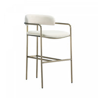 Serene Mid-Century Modern Metal Upholstered Counter Stool in Alabaster
