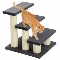 PawHut 3 Tier Pet Stairs Dog Cat 3 Steps Kitty Scratching Post Cat Scratch Furniture Dark Grey