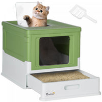 Pawhut Cat Litter Box, Top Entry Enclosed Kitty Litter Box With Scoop, Tray, Foldable Portable Kitte