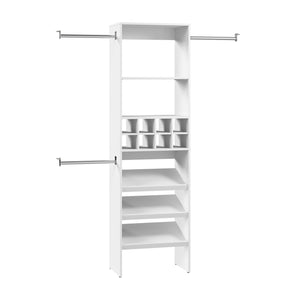 Bestar Carina Closet 24 W Closet Organizer with Shoe Shelves, Clothing Rods & Cubbies - White