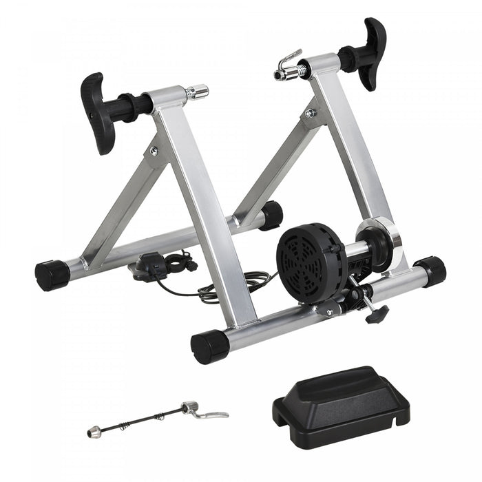 Soozier Bike Trainer Magnetic Bicycle Stand Indoor Exerciser W/ Quick Release Skewer, 5 Levels Resistance Silver