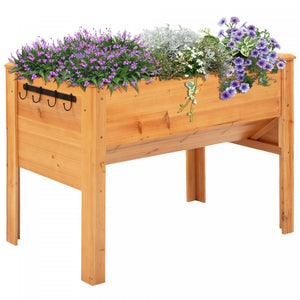 Outsunny Raised Garden Bed With Hooks, 660lb Capacity Wood Elevated Planter Box With Water Draining And Liner, Funnel Design For Backyard Patio To Grow Vegetables, Herbs, Flowers