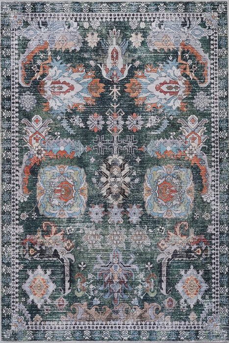 Aqua Green Flames Washable Non-slip Low Pile Area Rug 8'x10'