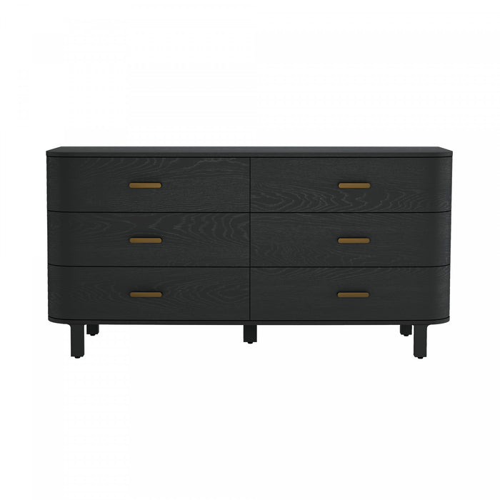 Solara Contemporary 68\" Solid Wood Dresser in Black (6-Drawer)