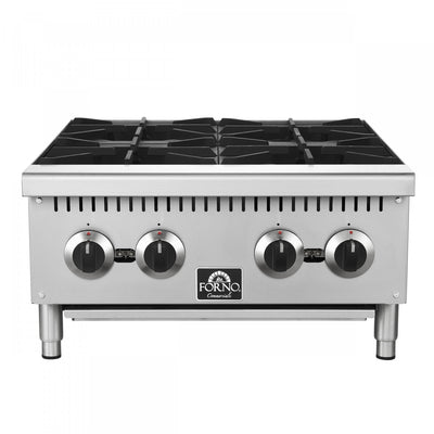 FORNO Commerciale 24 Inch Gas Hotplate with 4 Burners, 104,000 BTU, Stainless Steel - FCMHP0079-24 | Plaque de cuisson a gaz Commerciale de 24 po avec 4 bruleurs, 104 000 BTU, acier inoxydable – FCMHP0079-24