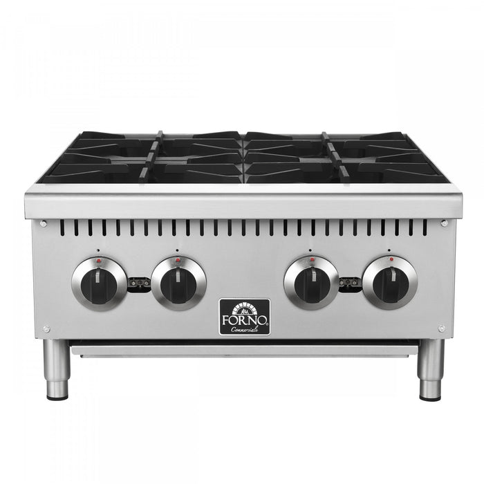 FORNO Commerciale 24 Inch Gas Hotplate with 4 Burners, 104,000 BTU, Stainless Steel - FCMHP0079-24