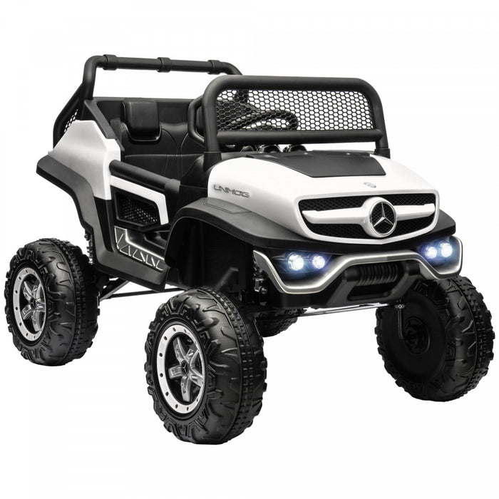Aosom Licensed Mercedes-benz Unimog Ride On Truck, 12v Battery Powered Electric Vehicle With 2.4g Remote Control, 3 Speed Spring Suspension, Led Lights, Mp3, Music, Horn, White