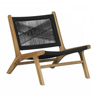 Agave Teak Wood & Woven Rope Lounge Chair - Black & Natural