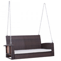 Outsunny 2-person Patio Porch Swing Chair, Outdoor Rattan Hanging Bench With Cushion & 7.2 Ft Steel 
