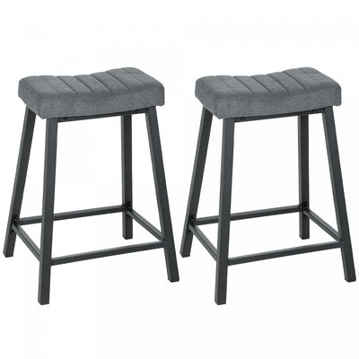 HOMCOM Bar Stools Set of 2 Velvet Upholstered Counter Height Barstools Grey