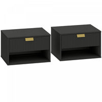 HOMCOM Floating Nightstands Set of 2 with Fluted Drawer Open Shelf Black
